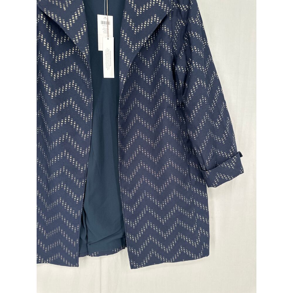 Chicos Jacket Womens Medium Navy Blue Gold Pockets Office Classic Chevron - Picture 7 of 11
